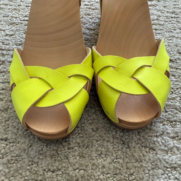 NEW SWEDISH HASBEENS KRINGLAN NEON Yellow Leather Platform Clog Sandals Women 9 - Picture 13 of 13